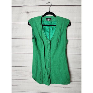 St. Remo Womens Blouse Green Sleeveless V Neck‎ Lined 100% Linen Button Front 12